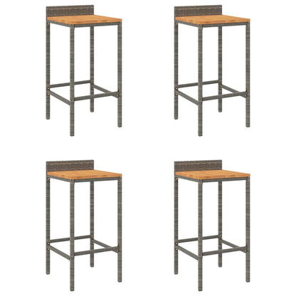 Tabourets de bar lot de 4 gris résine tressée et bois d'acacia