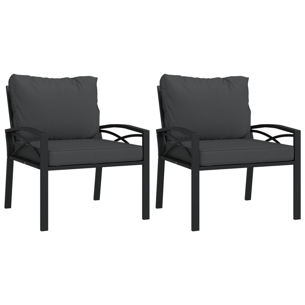 Chaises de jardin avec coussins gris lot de 2 68x76x79 cm acier