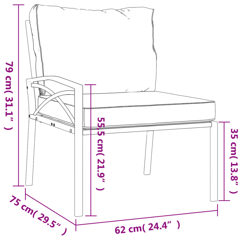 Chaises de jardin avec coussins gris lot de 2 62x75x79 cm acier