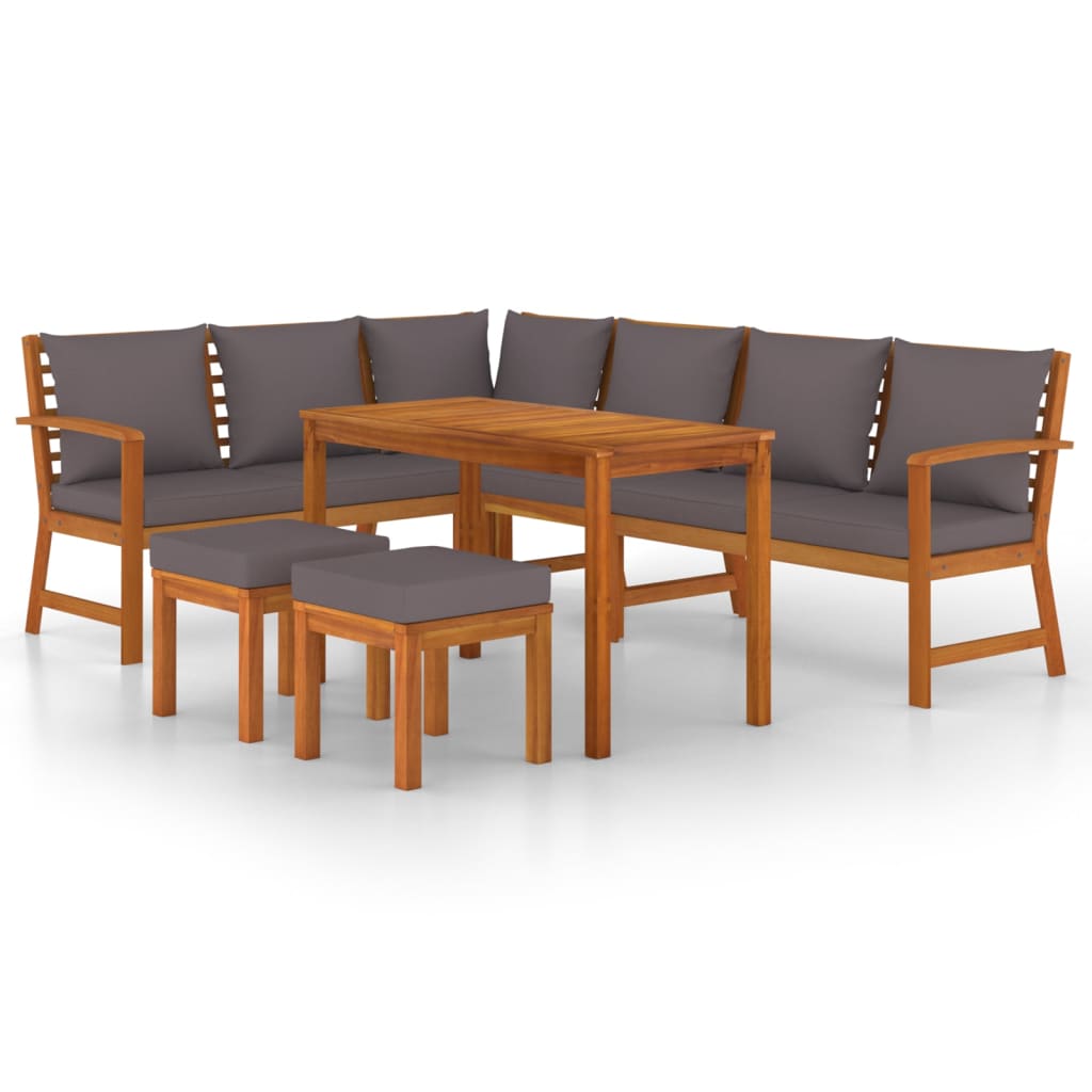 Ensemble à manger de jardin coussins 7 pcs Bois acacia