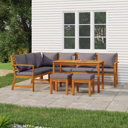 Ensemble à manger de jardin coussins 7 pcs Bois acacia