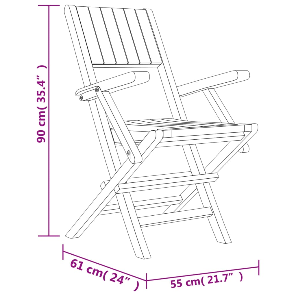 Chaises de jardin pliantes lot de 4 55x61x90cm bois massif teck