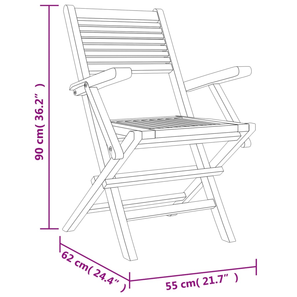 Chaises de jardin pliantes lot de 8 55x62x90cm bois massif teck