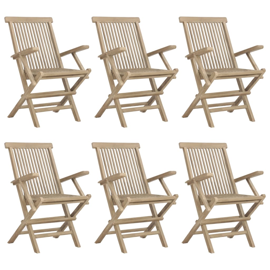 Chaises de jardin pliantes lot de 6 gris 56x61x89 cm bois teck