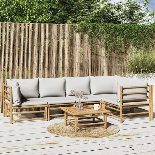 Salon de jardin 6 pcs avec coussins gris clair bambou