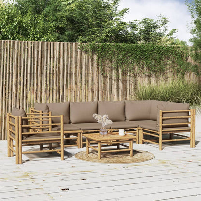 Salon de jardin 7 pcs avec coussins taupe bambou