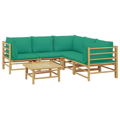 Salon de jardin 6 pcs avec coussins vert bambou