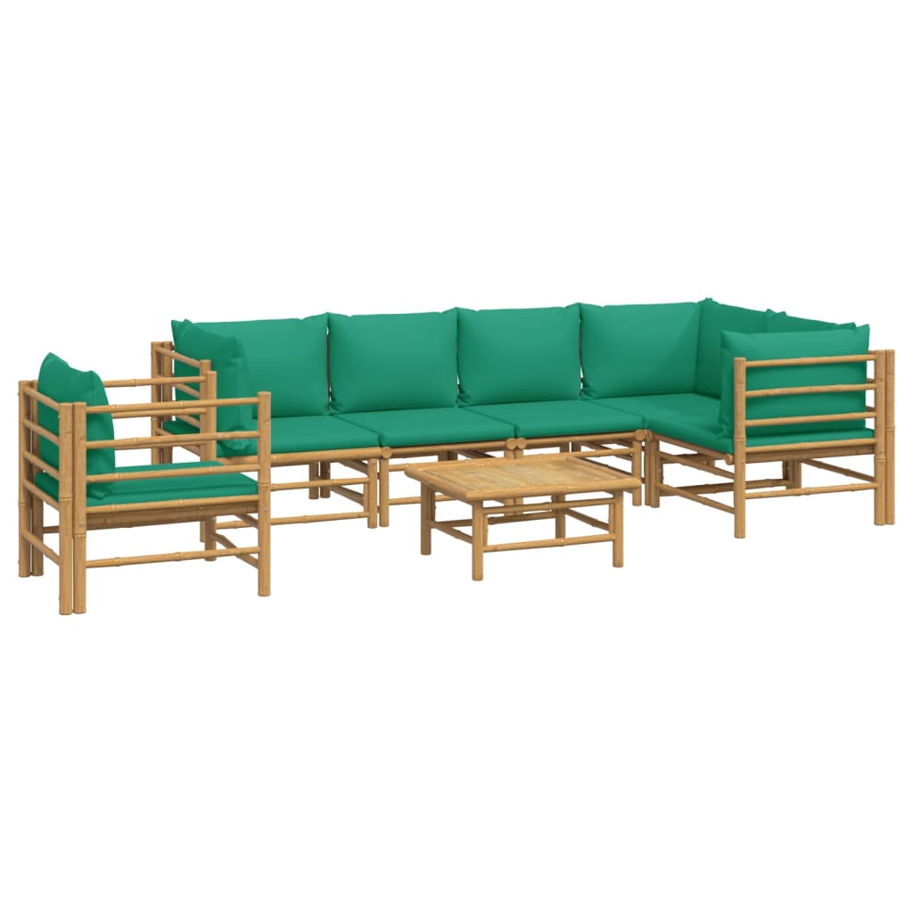 Salon de jardin 7 pcs avec coussins vert bambou