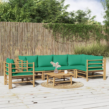 Salon de jardin 7 pcs avec coussins vert bambou