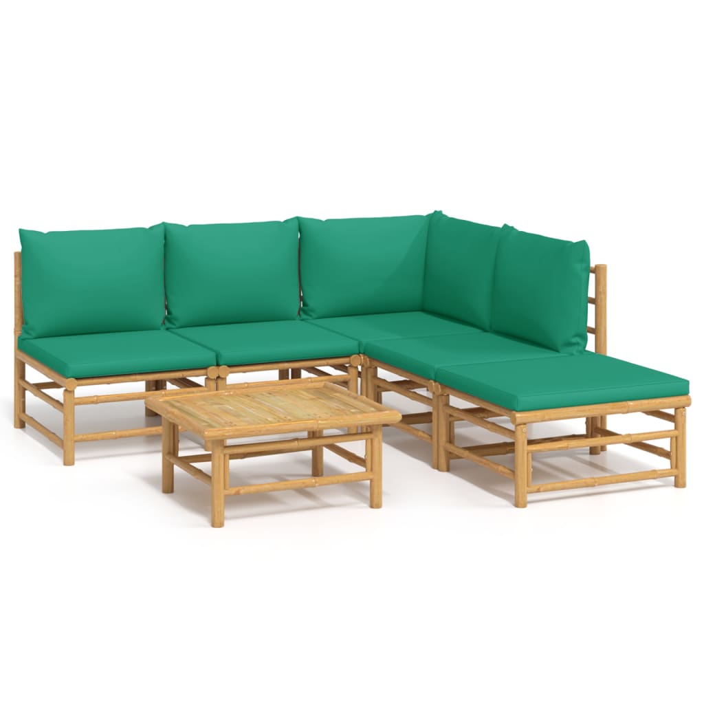 Salon de jardin 6 pcs avec coussins vert bambou