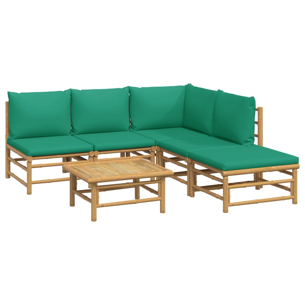 Salon de jardin 6 pcs avec coussins vert bambou