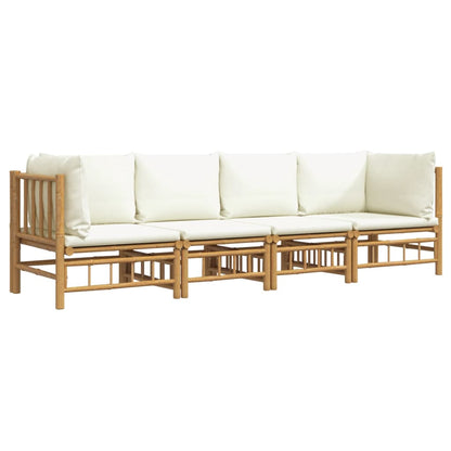 Salon de jardin 4 pcs avec coussins blanc crème bambou