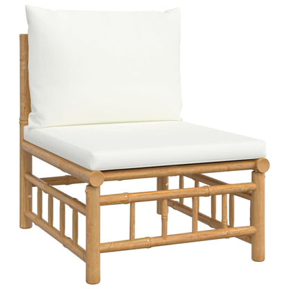 Salon de jardin 4 pcs avec coussins blanc crème bambou