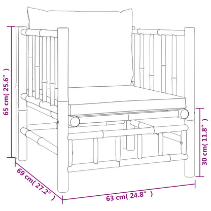 Salon de jardin 7 pcs avec coussins blanc crème bambou