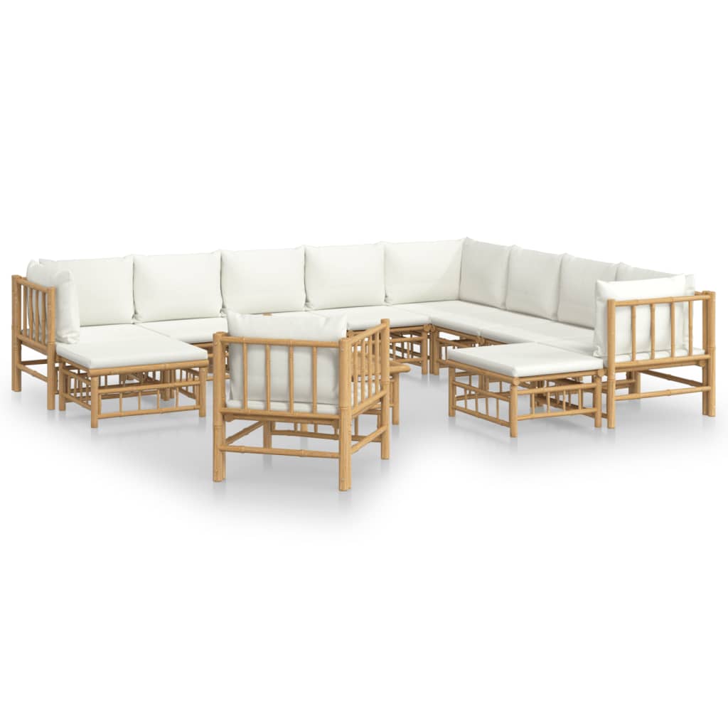 Salon de jardin 12 pcs avec coussins blanc crème bambou