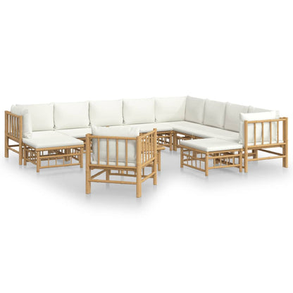 Salon de jardin 12 pcs avec coussins blanc crème bambou