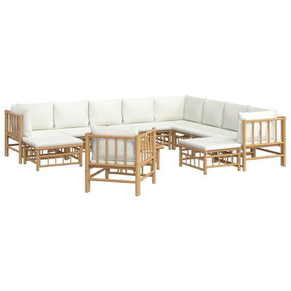 Salon de jardin 12 pcs avec coussins blanc crème bambou