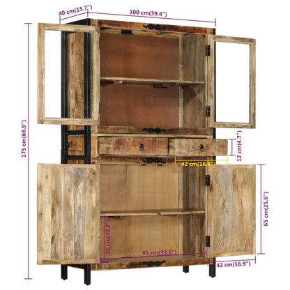 vidaXL Buffet 100x40x175 cm bois de manguier brut massif