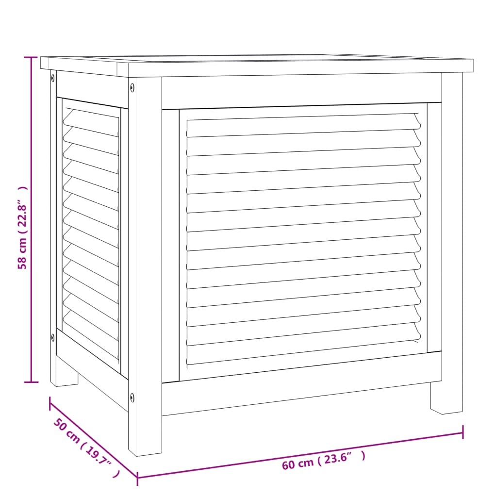 Boîte de rangement de jardin et sac 60x50x58cm bois massif teck