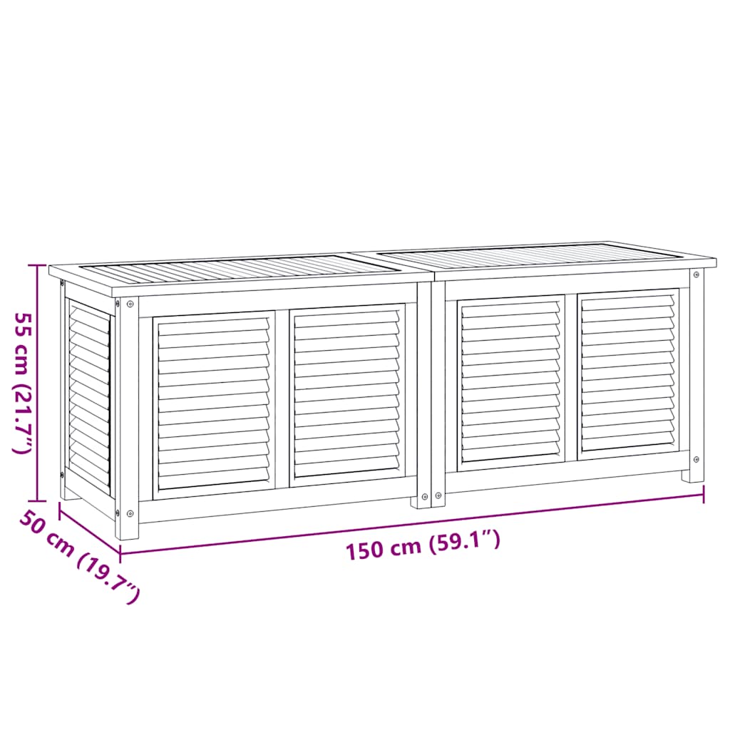 Boîte de rangement jardin et sac 150x50x55 cm bois massif teck