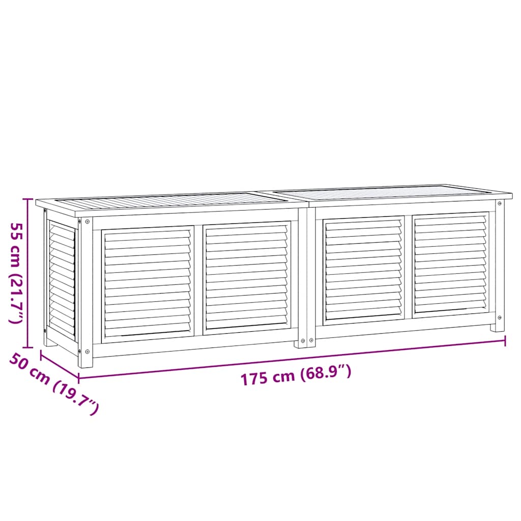 Boîte de rangement jardin et sac 175x50x55 cm bois massif teck