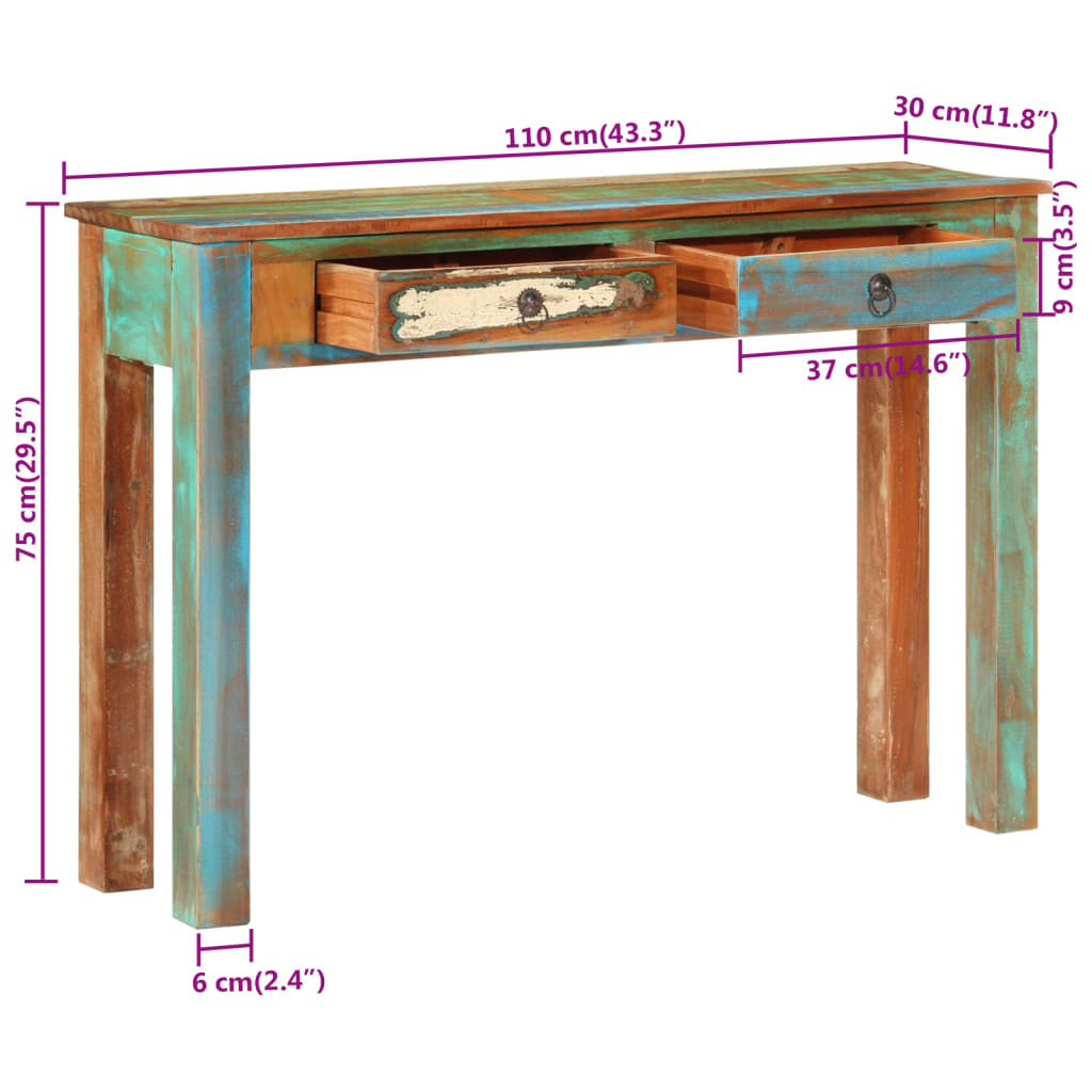 Table console 110x30x75 cm bois massif de récupération