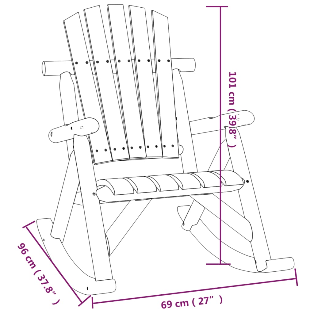 Chaise à bascule de jardin 69x96x101 cm bois massif d'épicéa