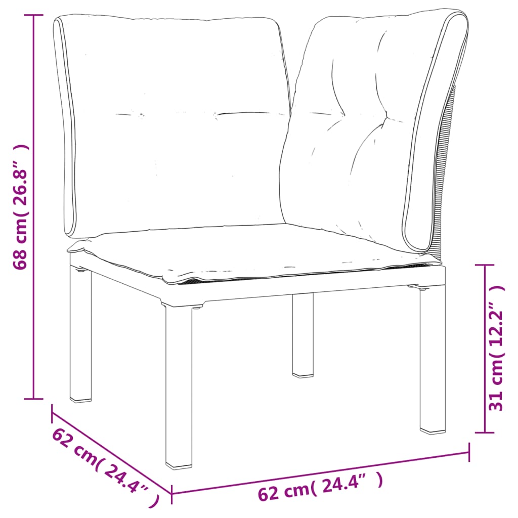 Chaise d'angle de jardin avec coussins noir/gris résine tressée