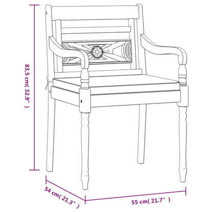 Ensemble à manger de jardin et coussins blanc 3 pcs teck massif