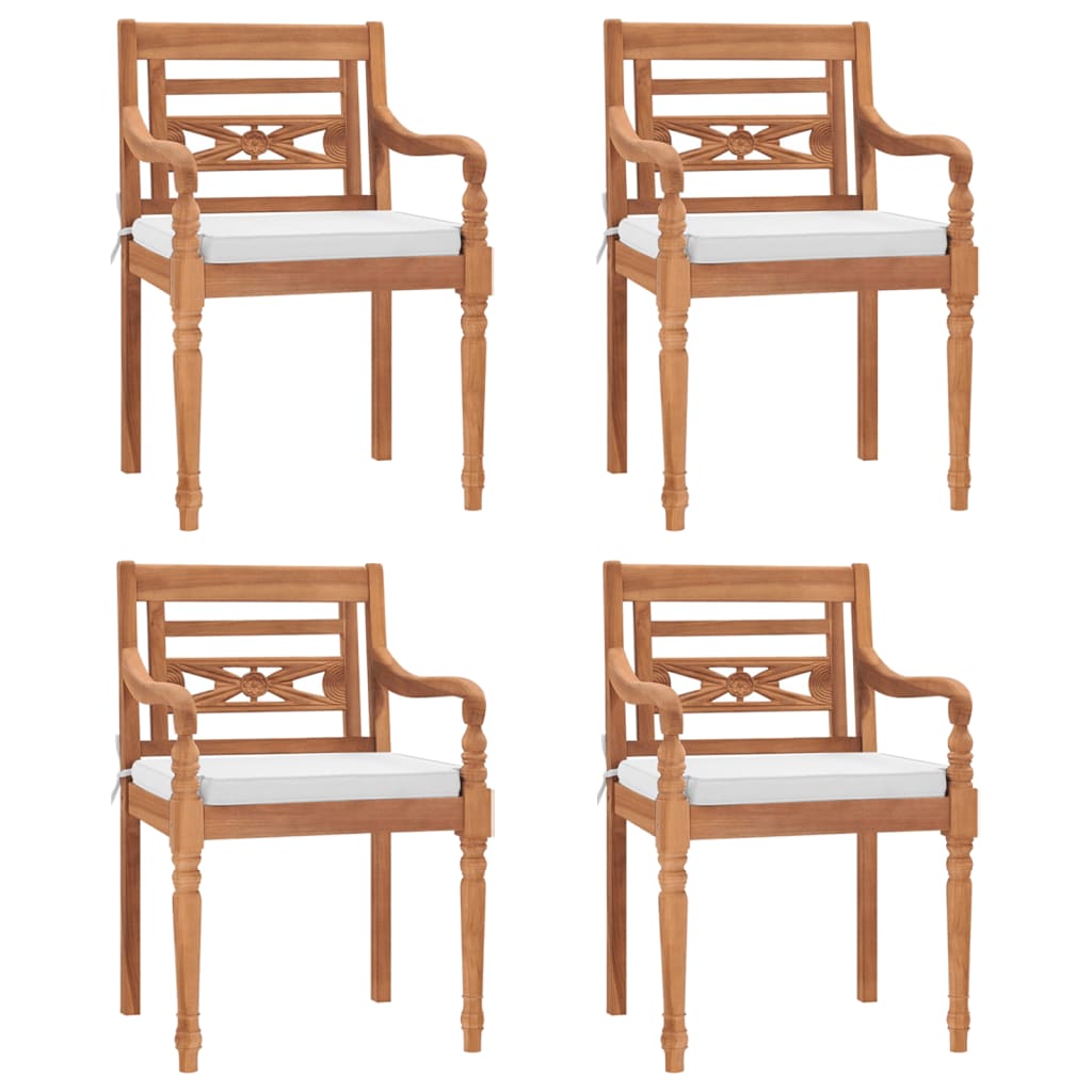 Ensemble à manger de jardin et coussins blanc 5 pcs teck massif