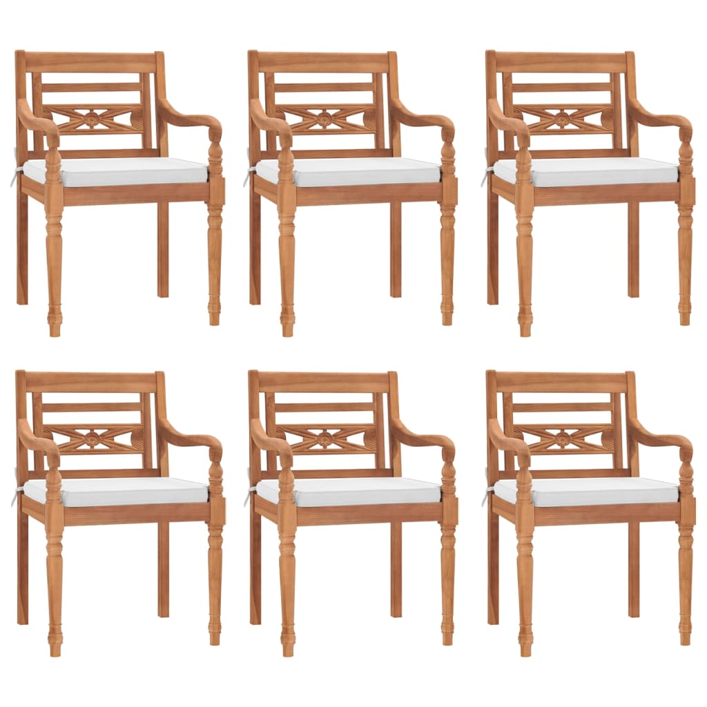 Ensemble à manger de jardin et coussins blanc 7 pcs teck solide