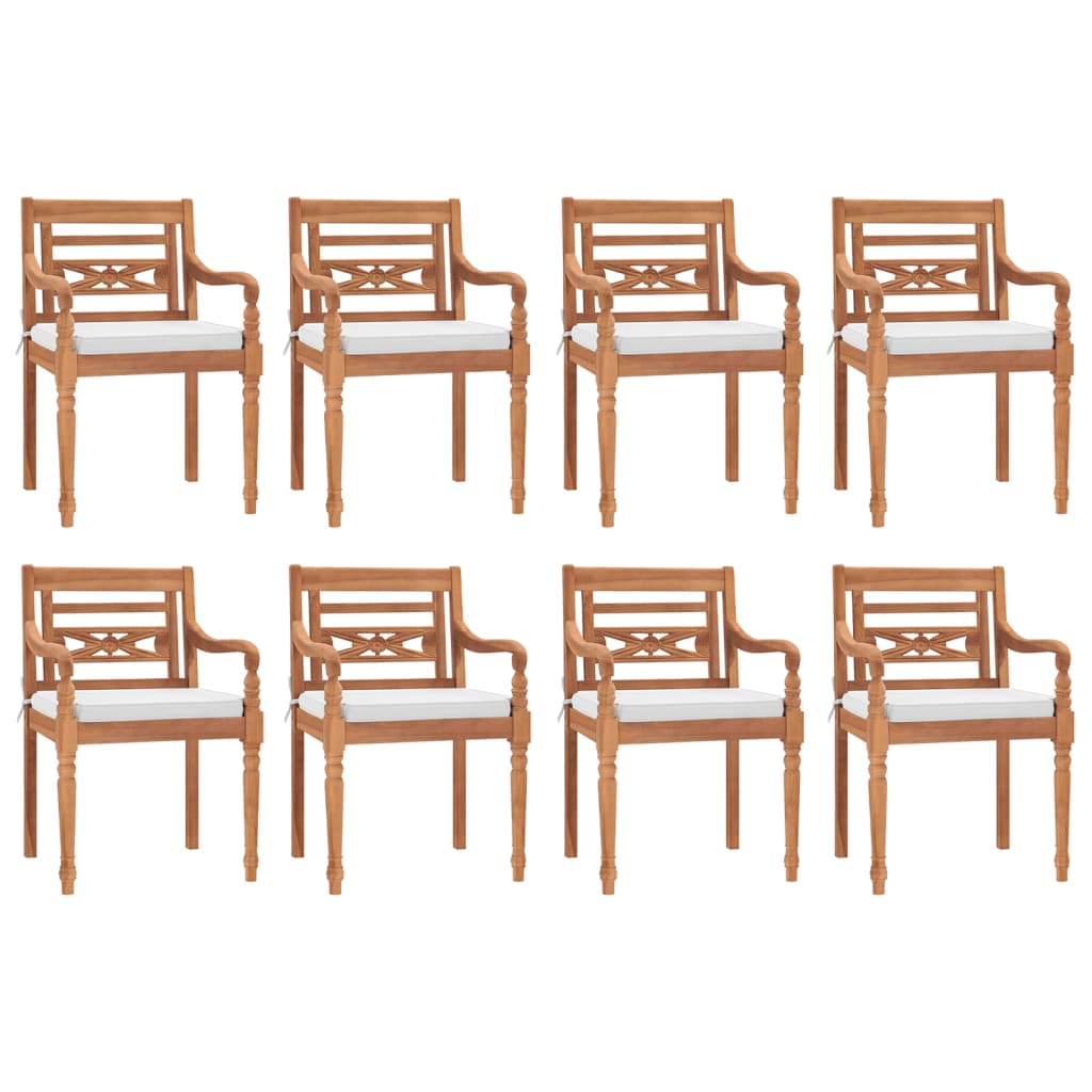 Ensemble à manger de jardin et coussins blanc 9 pcs teck solide