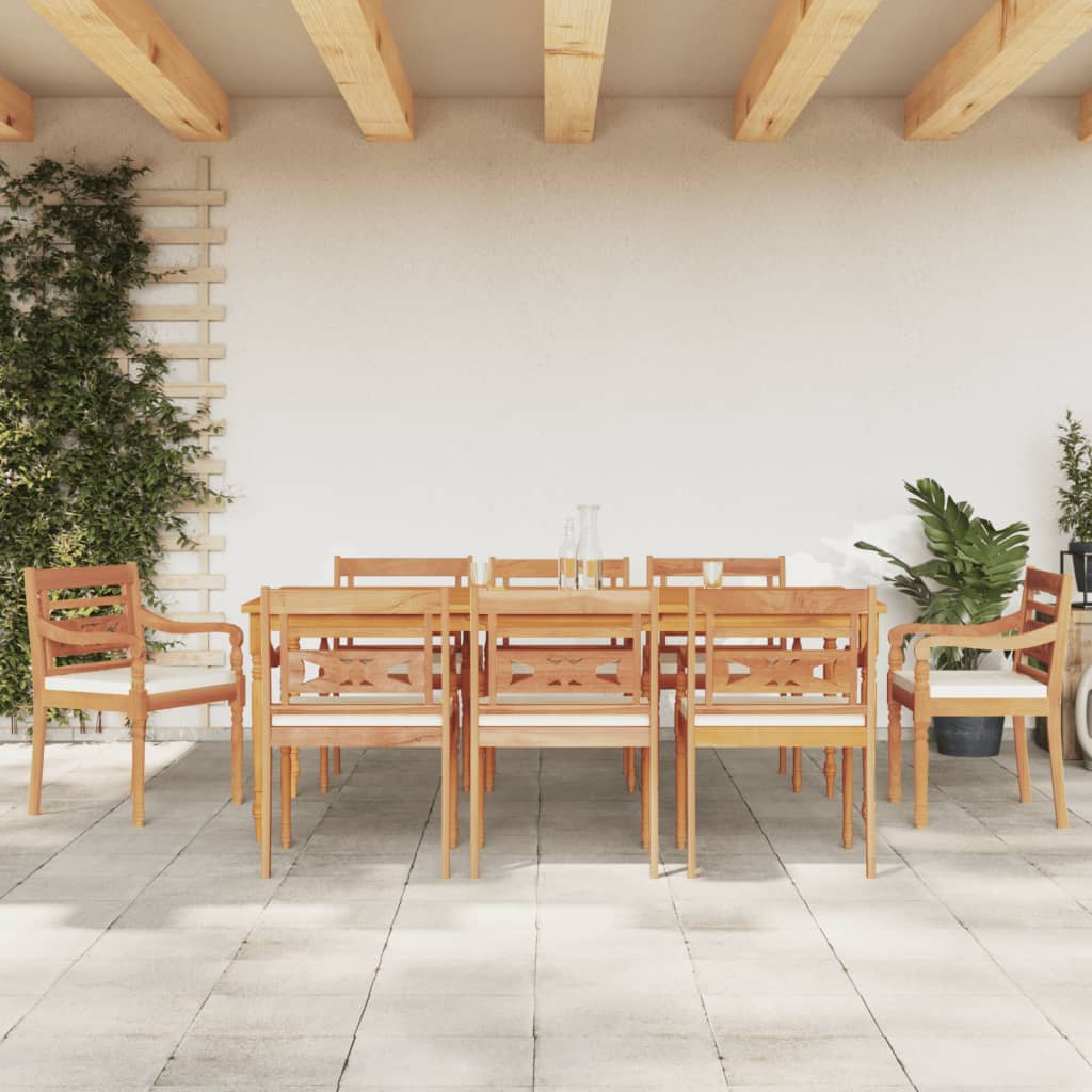 Ensemble à manger de jardin et coussins blanc 9 pcs teck solide