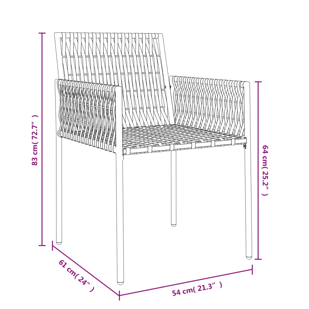 Chaises de jardin avec coussins lot de 2 noir 54x61x83 cm rotin