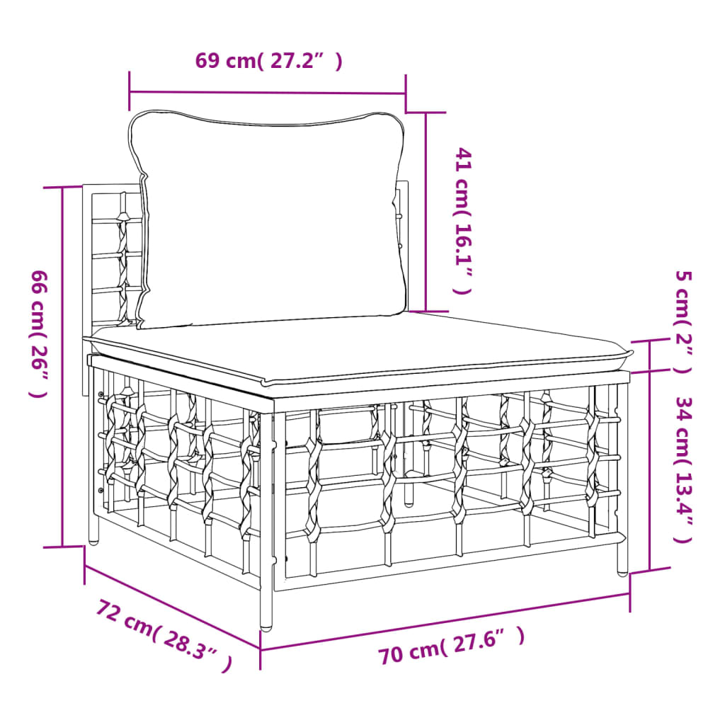 Canapé central de jardin avec coussin beige résine tressée