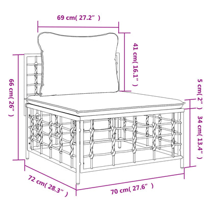 Canapé central de jardin avec coussin beige résine tressée