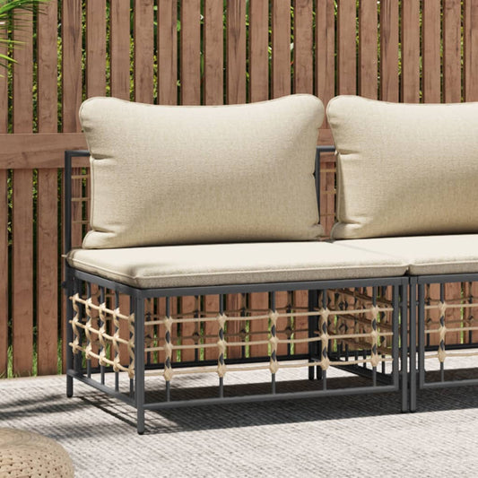 Canapé central de jardin avec coussin beige résine tressée