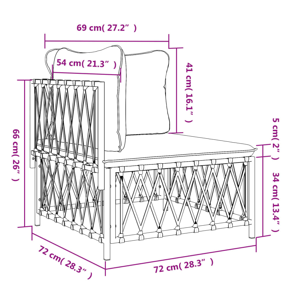 Canapé d'angle de jardin avec coussins blanc tissu tissé