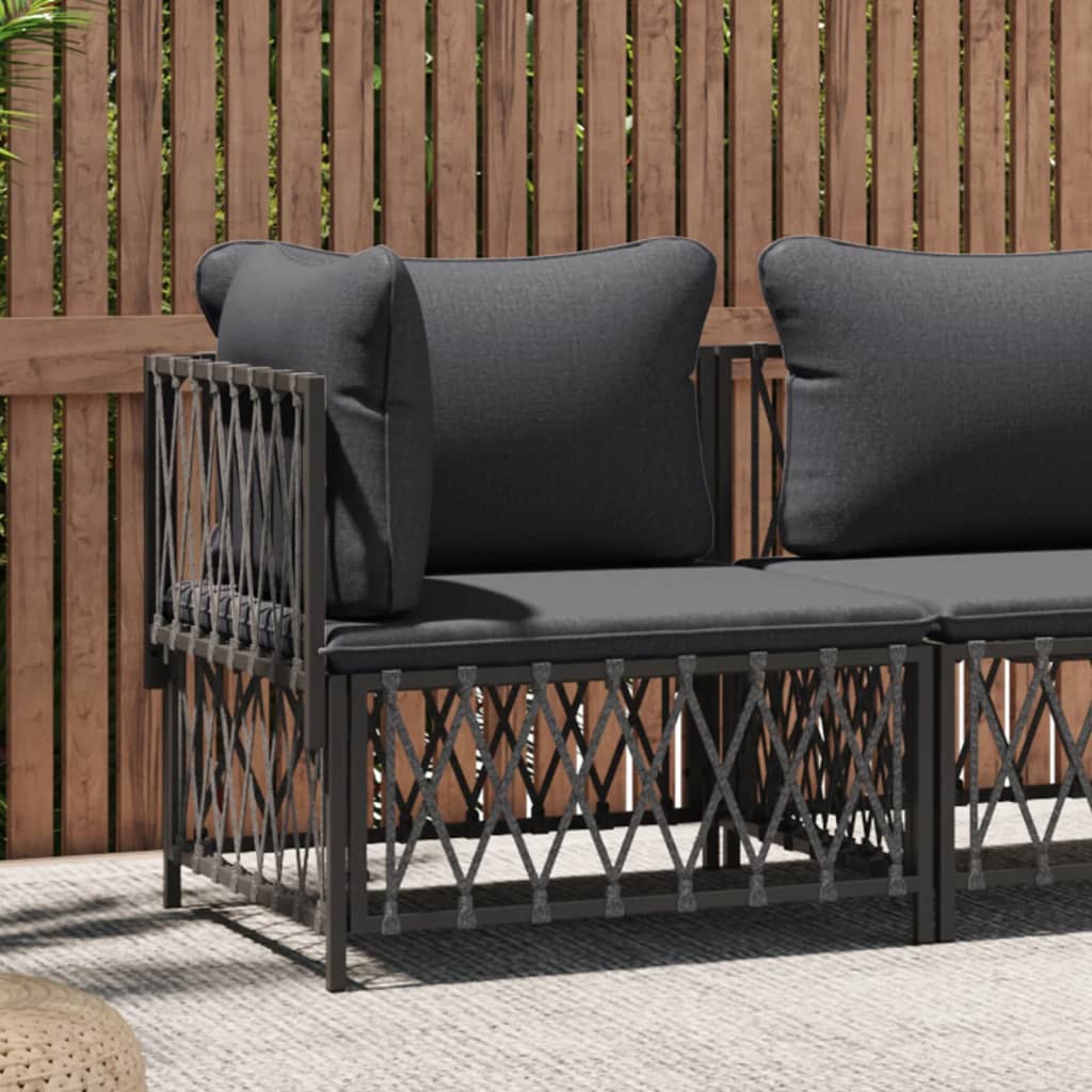 Canapé d'angle de jardin avec coussins anthracite tissu tissé