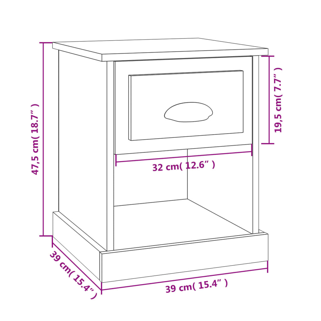 Table de chevet blanc 39x39x47,5 cm bois d’ingénierie