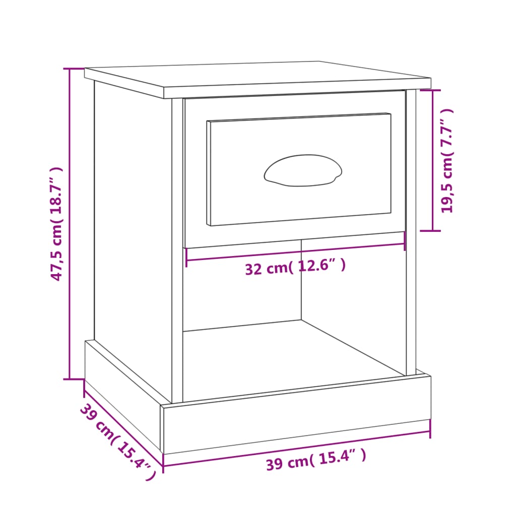 Table de chevet noir 39x39x47,5 cm bois d’ingénierie