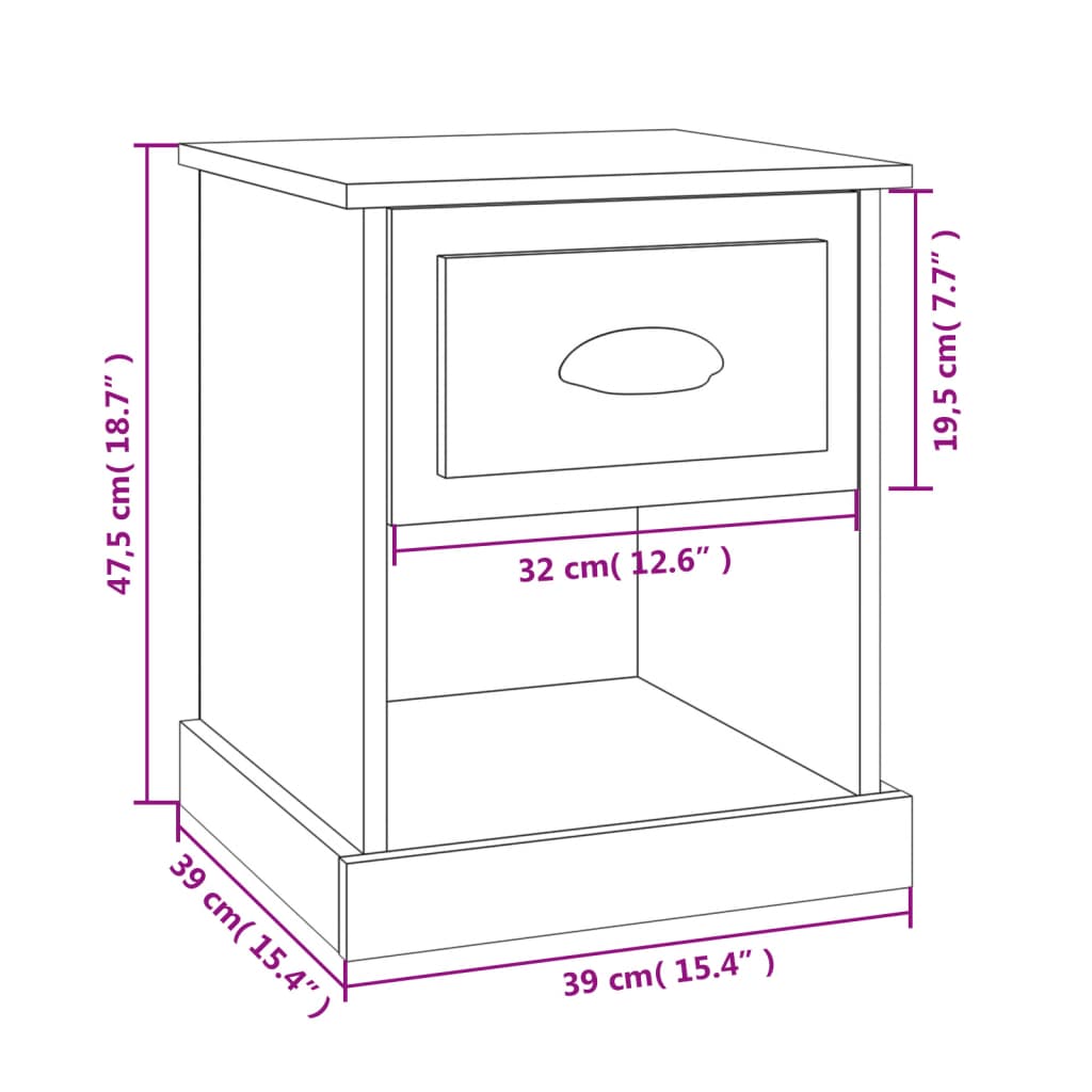 Table de chevet gris béton 39x39x47,5 cm bois d'ingénierie