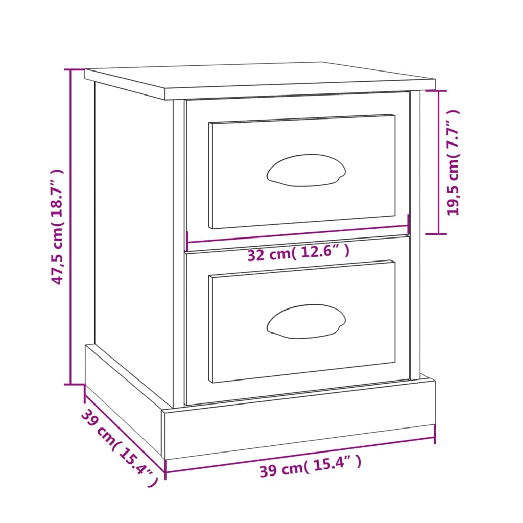 Tables de chevet 2 pcs gris béton 39x39x47,5 cm bois ingénierie