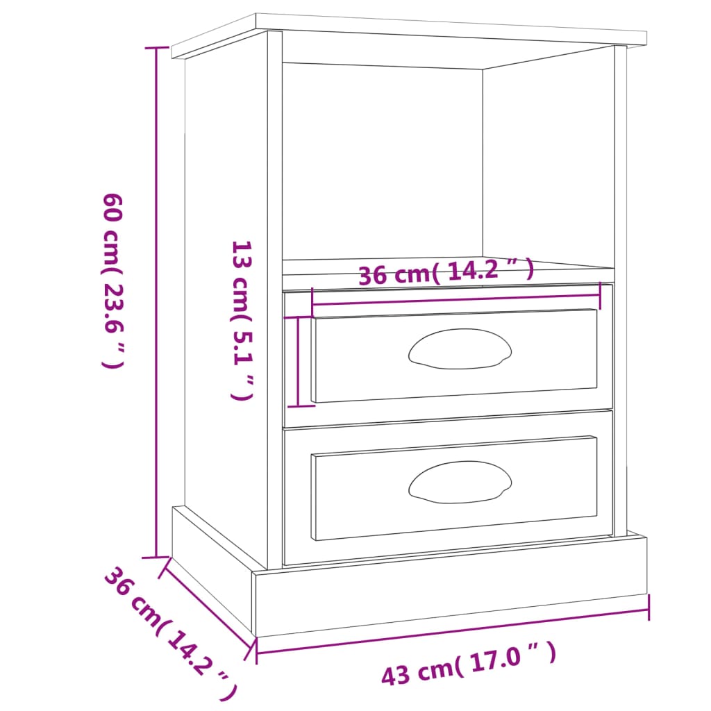 Tables de chevet 2 pcs noir 43x36x60 cm