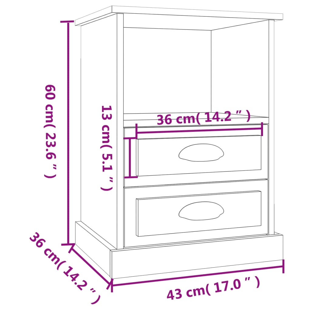 Table de chevet blanc brillant 43x36x60 cm