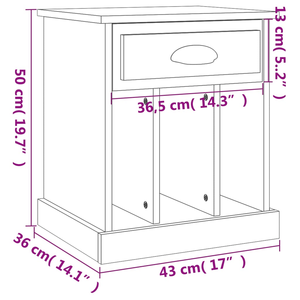 Tables de chevet 2 pcs noir 43x36x50 cm