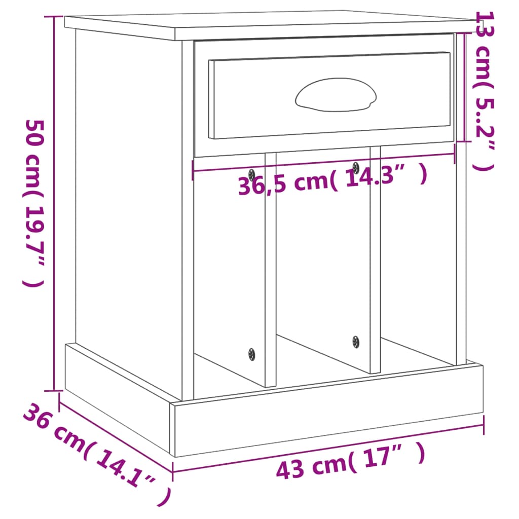 Table de chevet chêne sonoma 43x36x50 cm