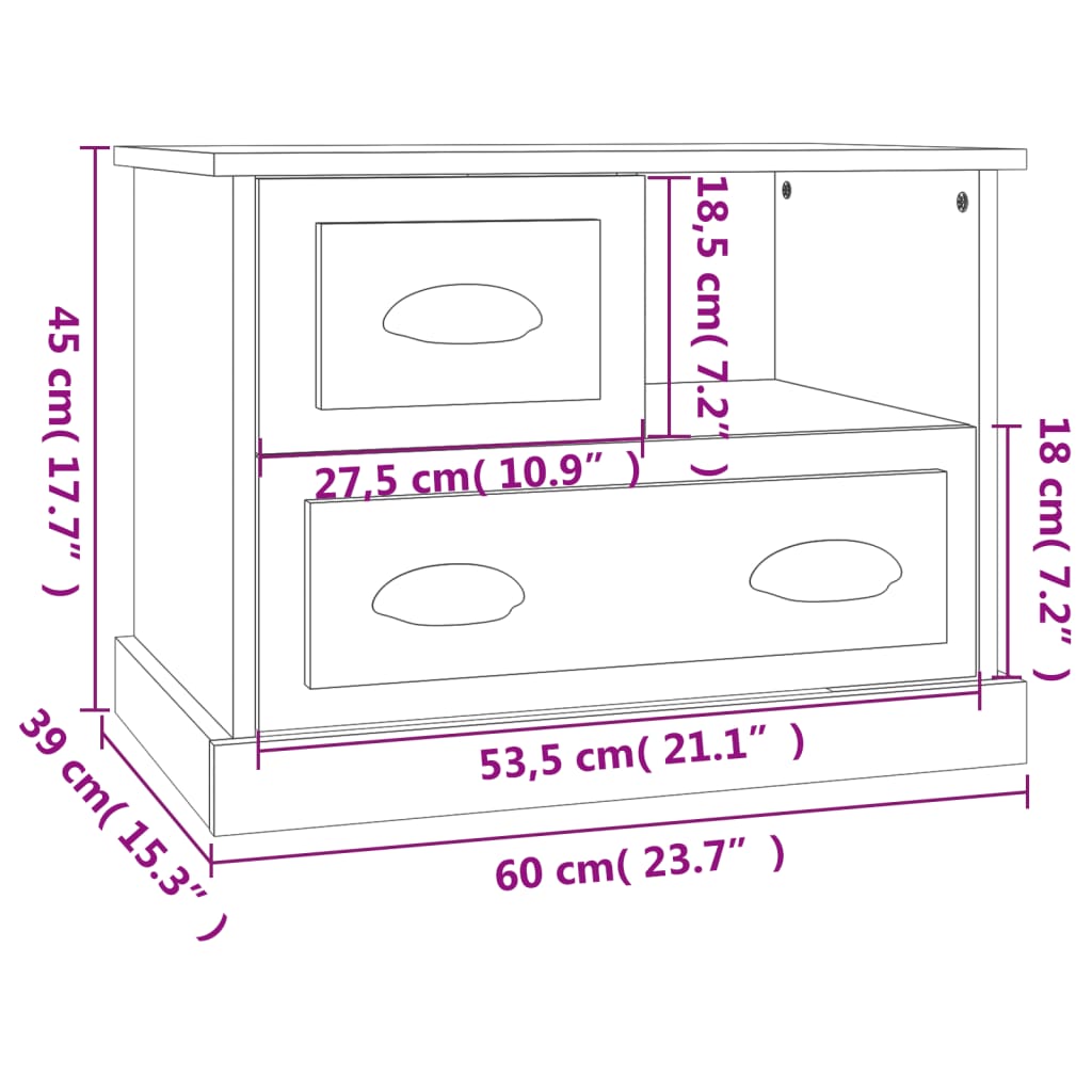 Table de chevet chêne fumé 60x39x45 cm