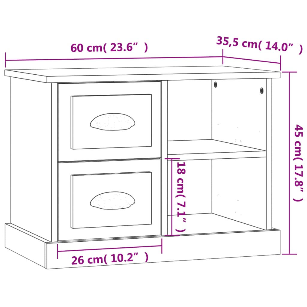 Table de chevet sonoma gris 60x35,5x45 cm