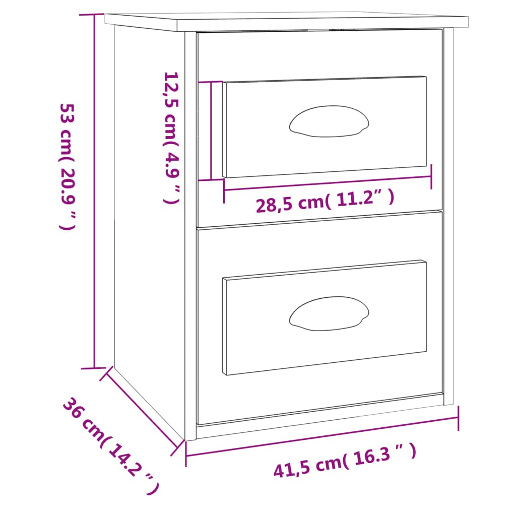 Table de chevet murale blanc 41,5x36x53 cm